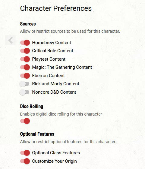 DnDBeyond settings